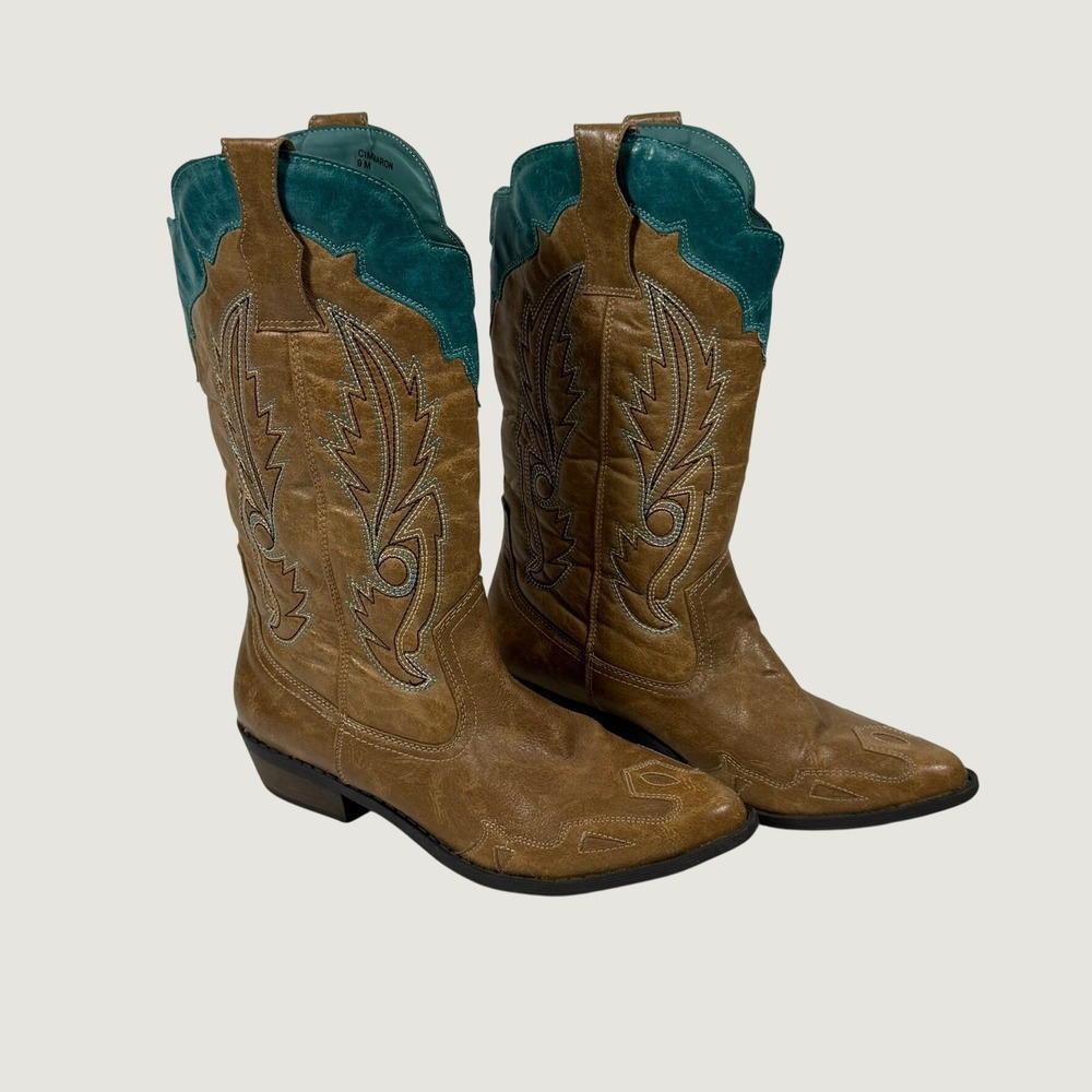 Coconuts by Matisse Cimmaron Tan Turquoise Western Cowboy Boots Women 9M